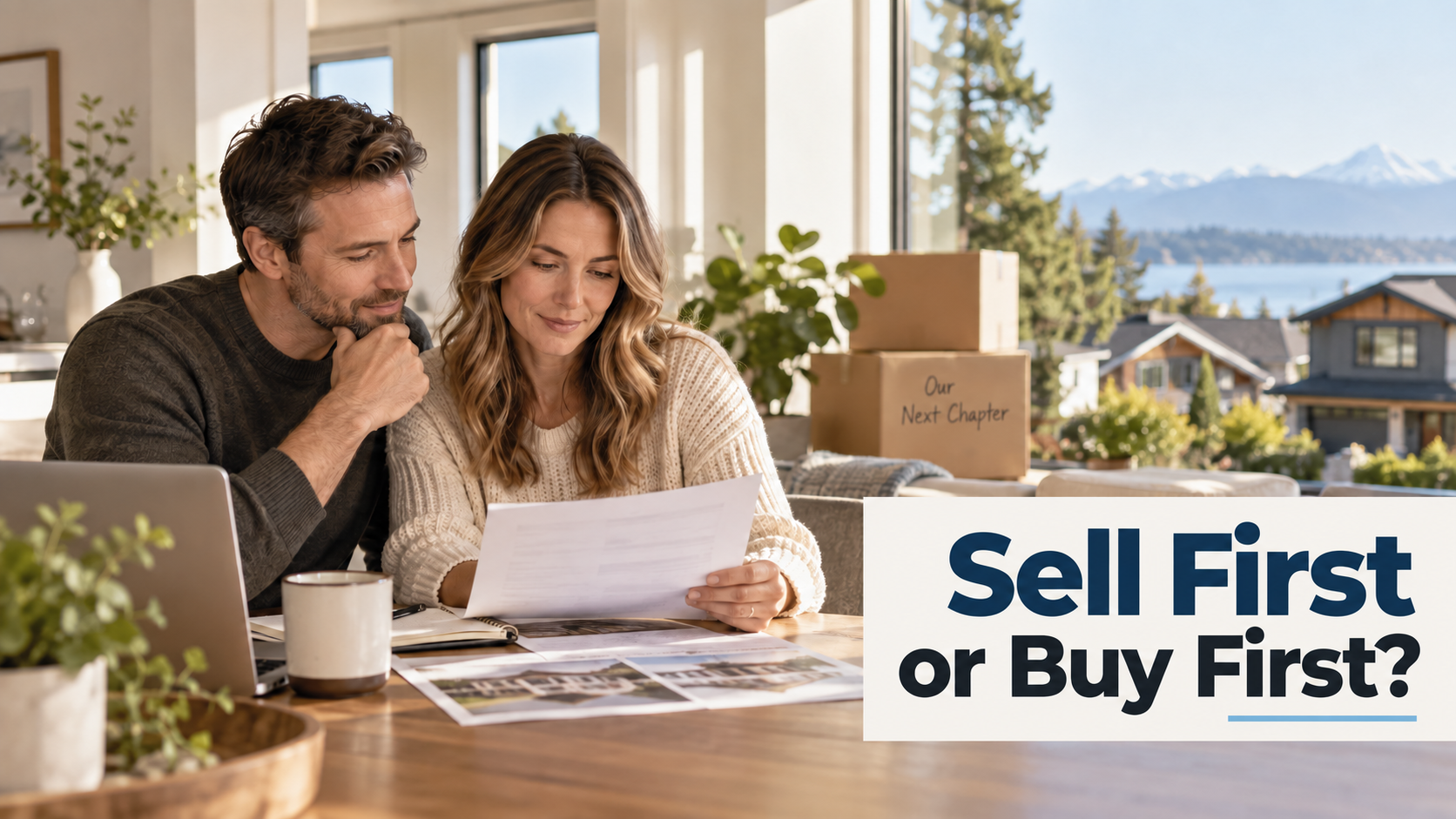 Homeowners comparing whether to sell their current home or buy their next home first
